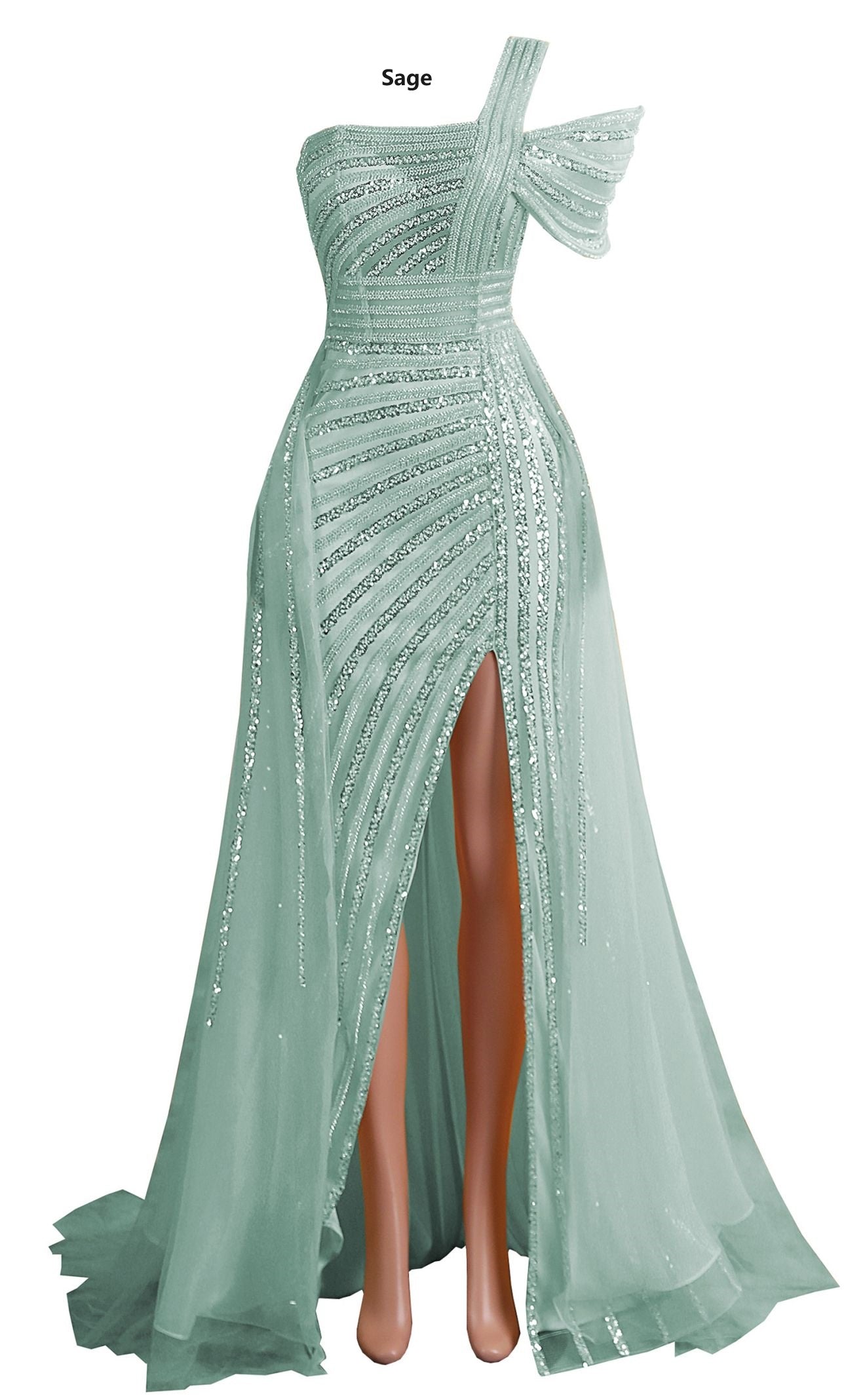 Sage Green Off Shoulder Mermaid Prom Dresses Luxurious Silver Bead Trumpet Formal Dresses Main image