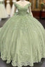 Sage Green Princess Quinceanera Dress Ball Gown Applique Off Shoulder Sweet 16 Formal Prom Dress