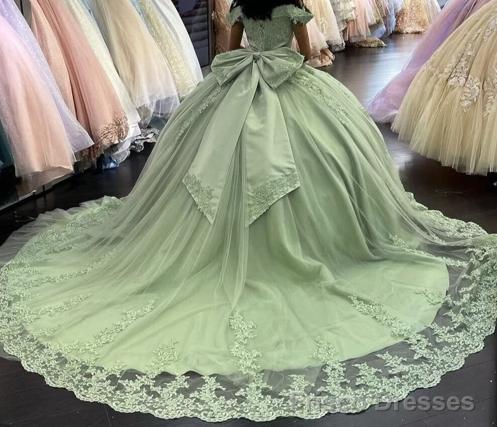 Sage Green Princess Quinceanera Dresses Applique Off Shoulder Sweet 16 Dress Secondary image