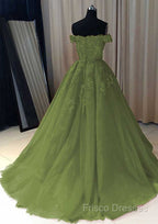 Sage Green Quinceanera Dress Off The Shoulder Lace Beaded Formal Gowns
