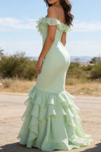 Sage Green Ruffled Long Prom Dress
