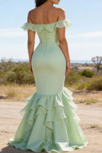Sage Green Ruffled Long Prom Dress