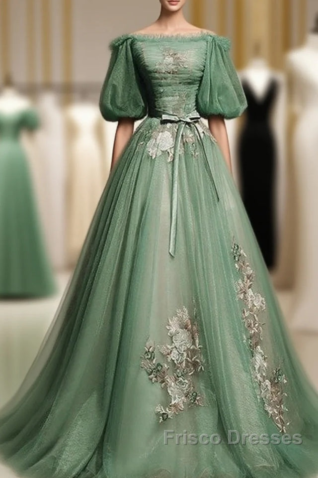 Sage Green Tulle Cottagecore Dress Puffy Sleeves Main image