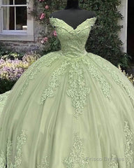 Sage Lace Off Shoulder Quinceanera Dress