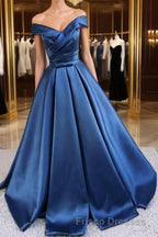 Satin A-line Off-the-Shoulder Evening Dress,Elegant  Long Formal Prom Dress,Graduation Dress