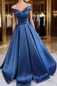 Satin A-line Off-the-Shoulder Evening Dress,Elegant  Long Formal Prom Dress,Graduation Dress