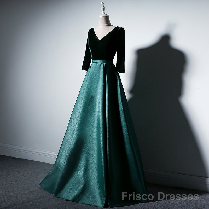 Satin and Velvet Short Sleeves Prom Dress, A-line Green Party Dress Secondary image