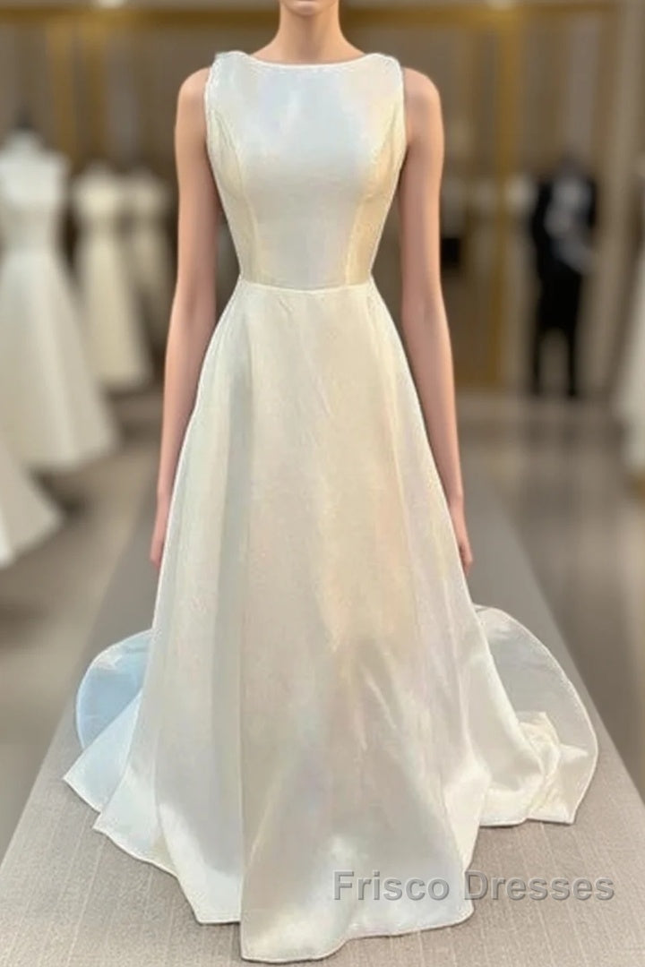 Satin Crew Neck Bow-Back A-Line Wedding Dress Main image