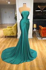 Satin Green Trumpet Mermaid Strapless Ruched Prom Dress