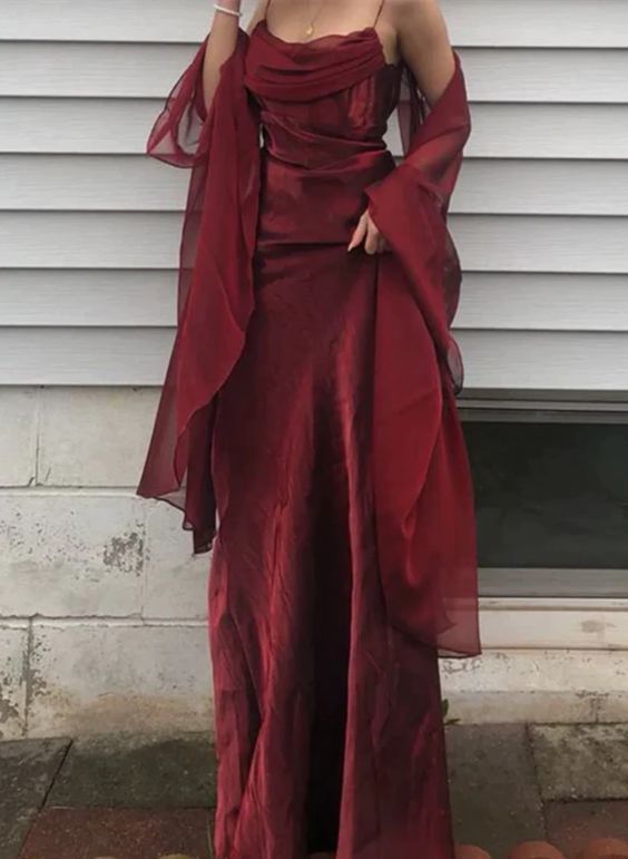 Long Spaghetti Straps Simple Burgundy Prom Dress Birthday Outfits Secondary image