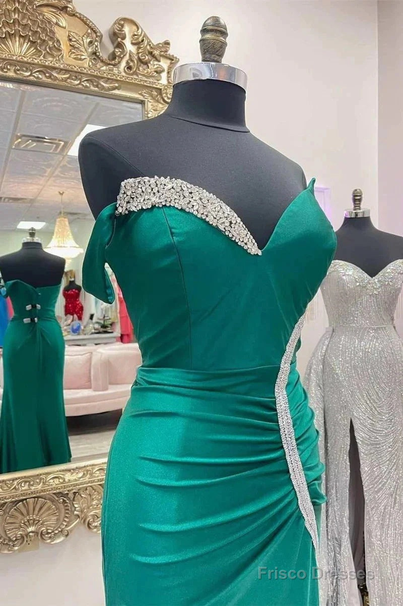 Satin Mermaid Asymmetrical Green Prom Dress With Slit