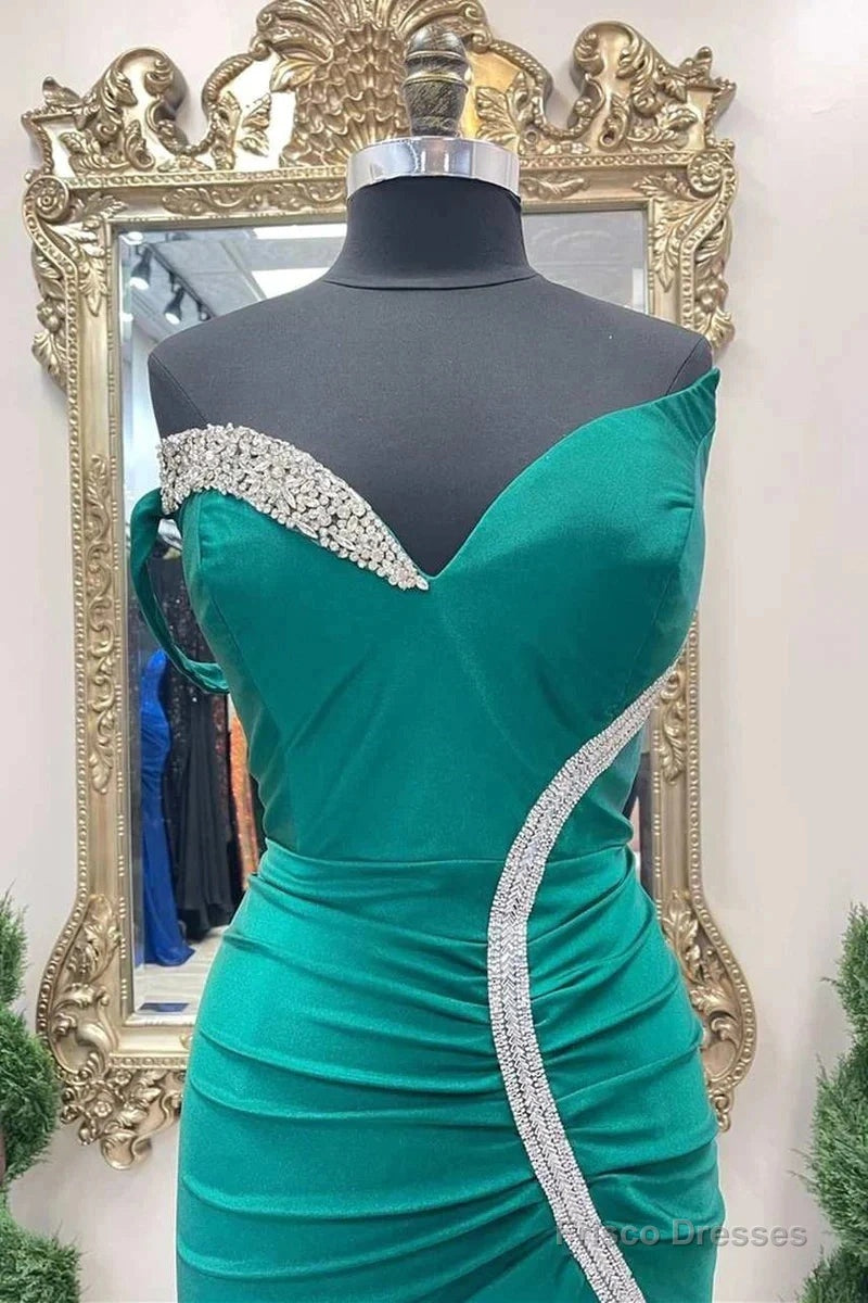 Satin Mermaid Asymmetrical Green Prom Dress With Slit Main image
