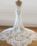 Satin Mermaid Wedding Dress Sweetheart Lace Train