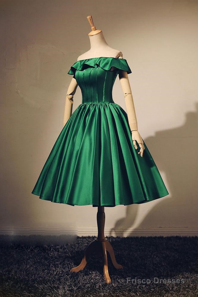 Satin Off The Shoulder A Line Green Short Prom Dress Main image