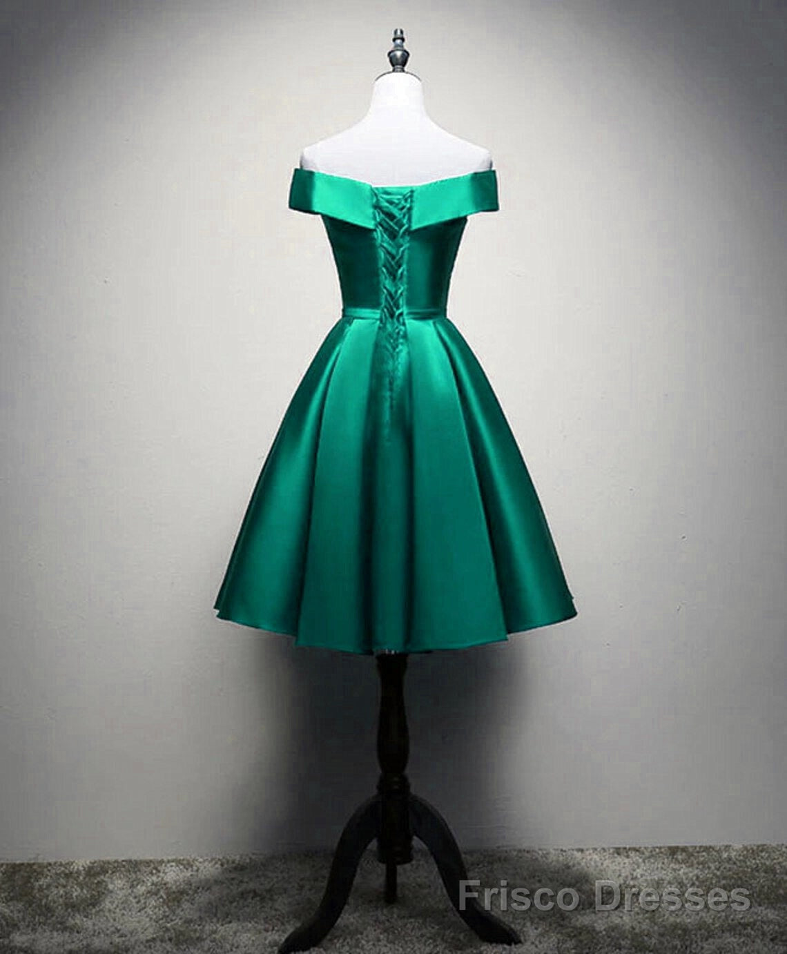 Satin Off-the-Shoulder Short Prom Dresses, Green Homecoming Dresses Main image
