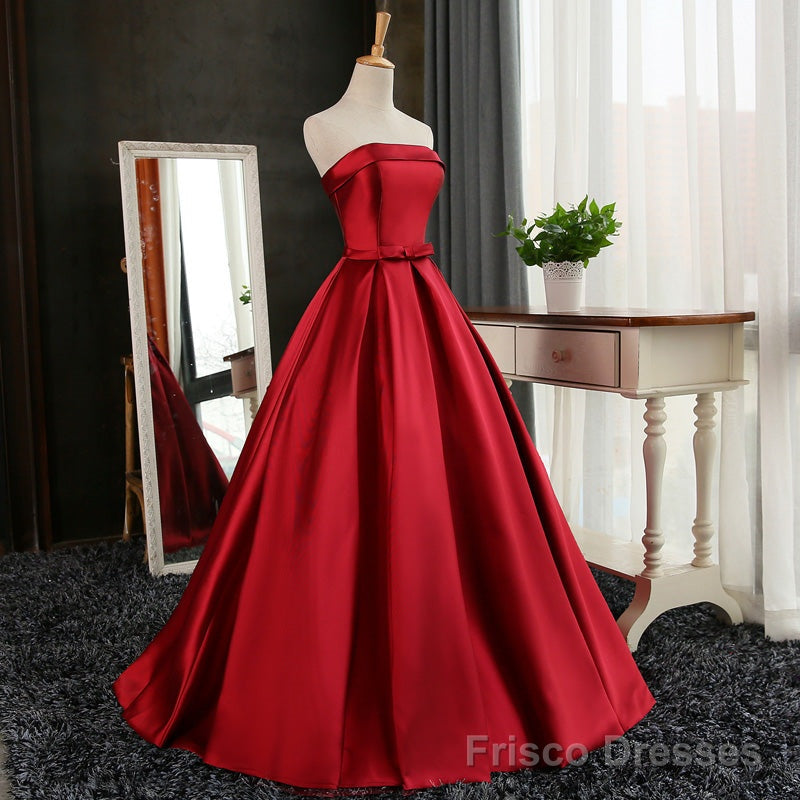 Satin Scoop Floor Length Ball Prom Dress , Dark Red Sweet 16 Gown Secondary image