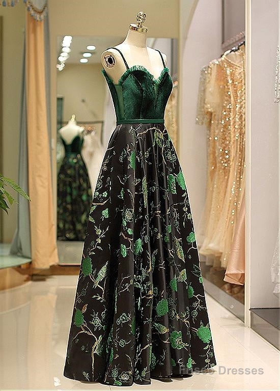 Satin Spaghetti Straps  Fleece & Embroidery Evening Dress