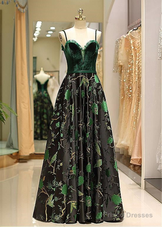 Satin Spaghetti Straps  Fleece & Embroidery Evening Dress Main image
