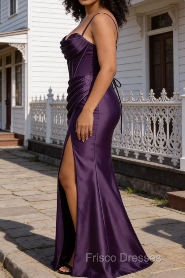 Satin Spaghetti Straps Purple Prom Dress with Corset Secondary image