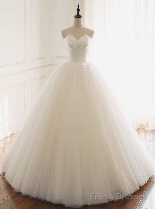 Satin Tulle Strapless Button Wedding Dress Main image