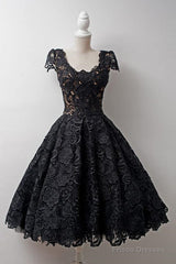Scoop Knee-Length Cap Sleeves Ball Gown Lace Homecoming Dress