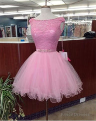 Scoop Neck Dress Short Graduation Gown Short Homecoming Dress Lace