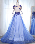 Scoop Neck Long Sleeves  Appliques Lace Prom Dresses