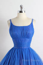 Scoop Neckline Royal Blue Party Dress, A-Line Spaghetti Strap Short Formal Dress