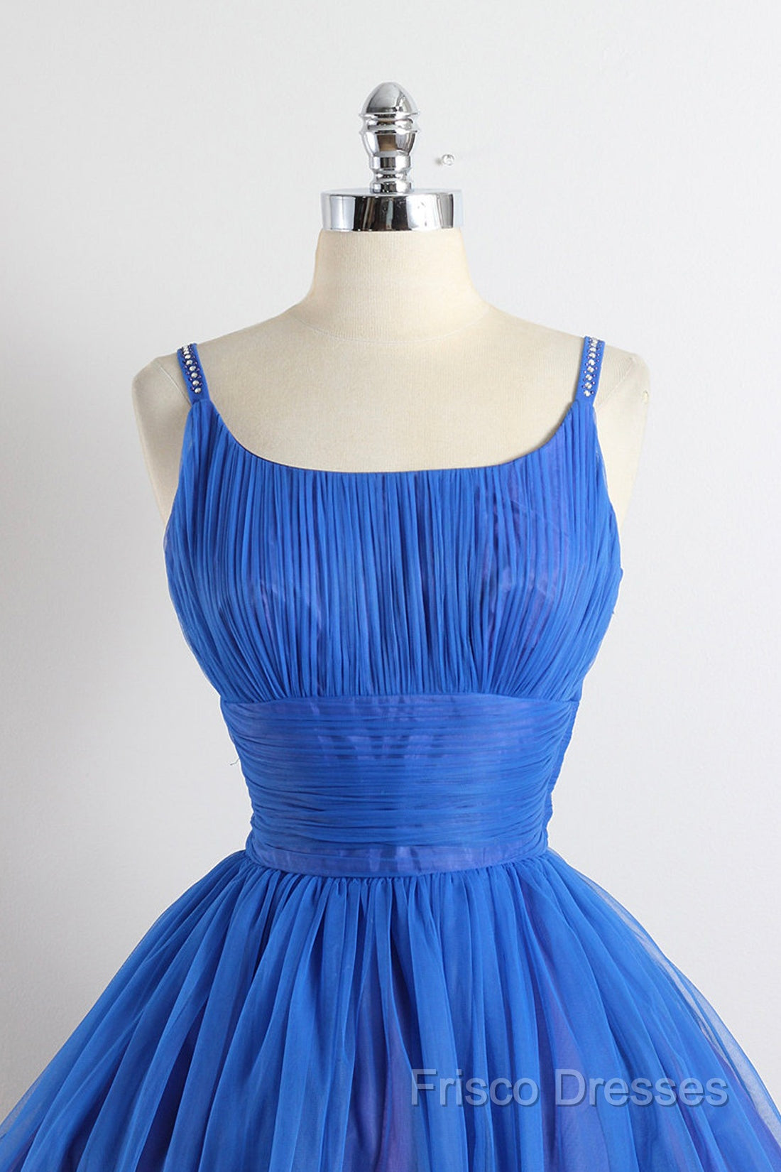 Scoop Neckline Royal Blue Party Dress, A-Line Spaghetti Strap Short Formal Dress
