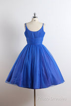 Scoop Neckline Royal Blue Party Dress, A-Line Spaghetti Strap Short Formal Dress