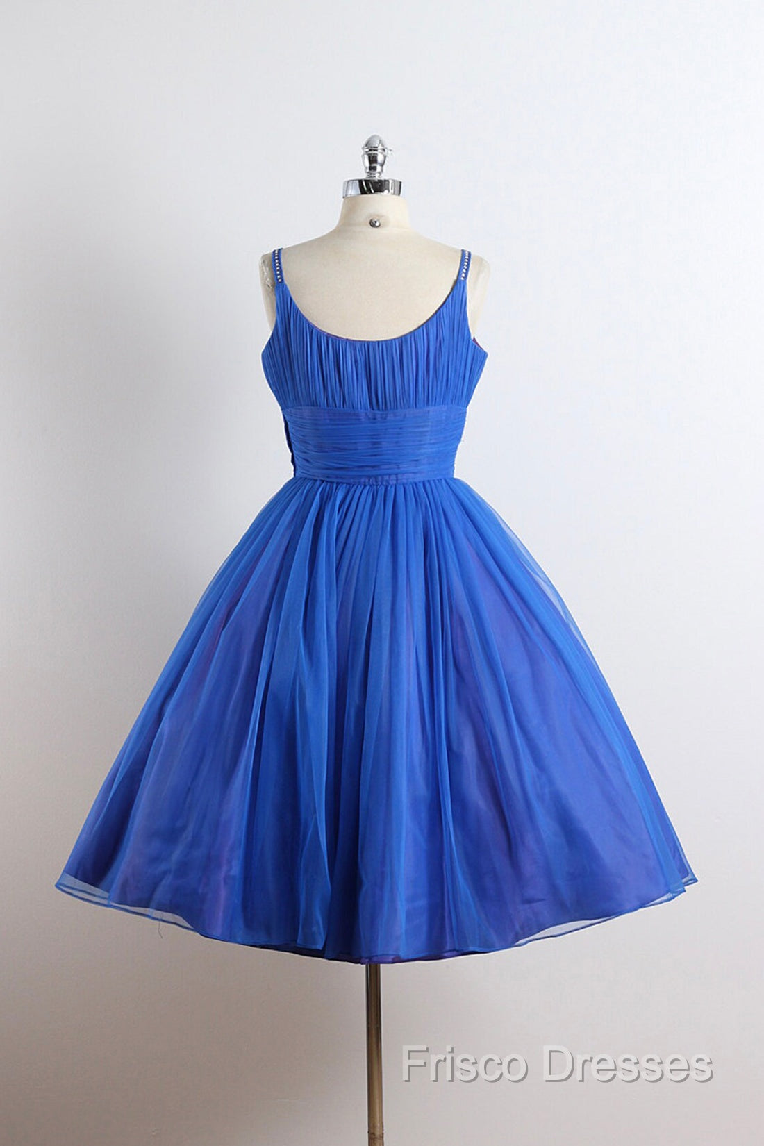 Scoop Neckline Royal Blue Party Dress, A-Line Spaghetti Strap Short Formal Dress