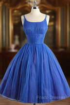 Scoop Neckline Royal Blue Party Dress, A-Line Spaghetti Strap Short Formal Dress