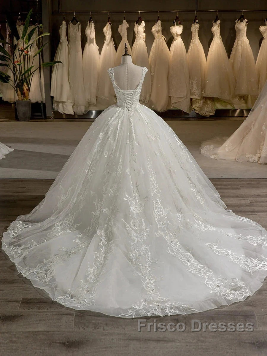 Scoop Sleeveless Tulle Embroidery With Beading Court Train Ball Gown Wedding Dress Secondary image