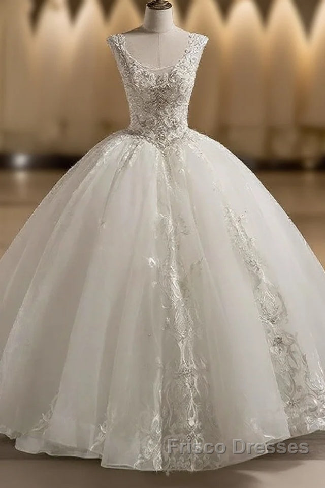 Scoop Sleeveless Tulle Embroidery With Beading Court Train Ball Gown Wedding Dress Main image