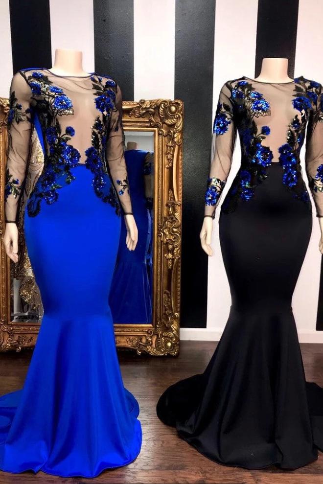 See Through Long Sleevess Flowers Mermaid Prom Dresses Secondary image