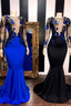 See Through Long Sleevess Flowers Mermaid Prom Dresses