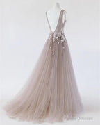 See Through Prom Dresses Tulle Embroidery Evening Gowns