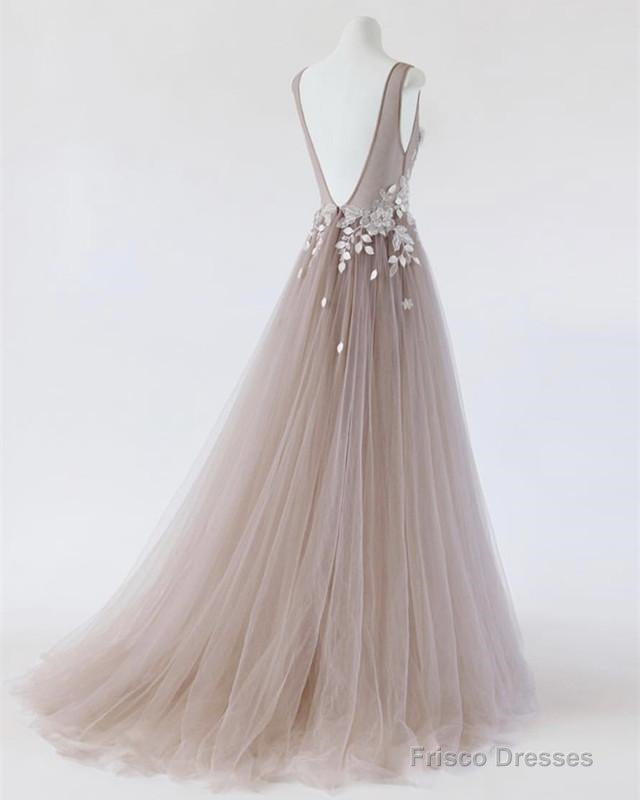 See Through Prom Dresses Tulle Embroidery Evening Gowns