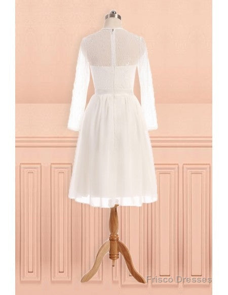 See Through Tulle Knee Length Sheer Round Long Sleeves Wedding Dress Secondary image