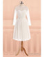 See Through Tulle Knee Length Sheer Round Long Sleeves Wedding Dress