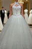 Sequin Ball Gown Sleeveless Floor Length Beading Tulle Halter Wedding Dress