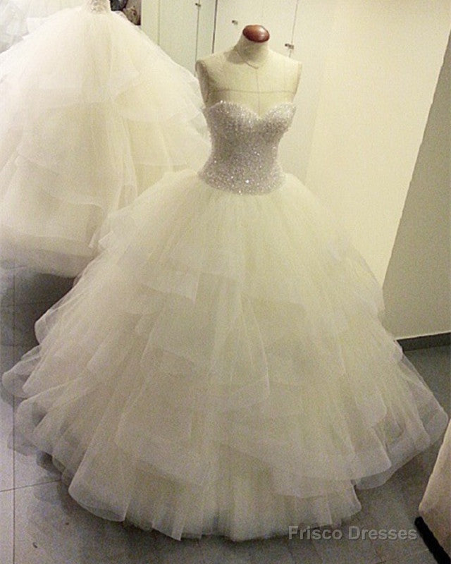 Sequin Beaded Sweetheart Organza Ruffles Wedding Dress Ball Gowns Main image