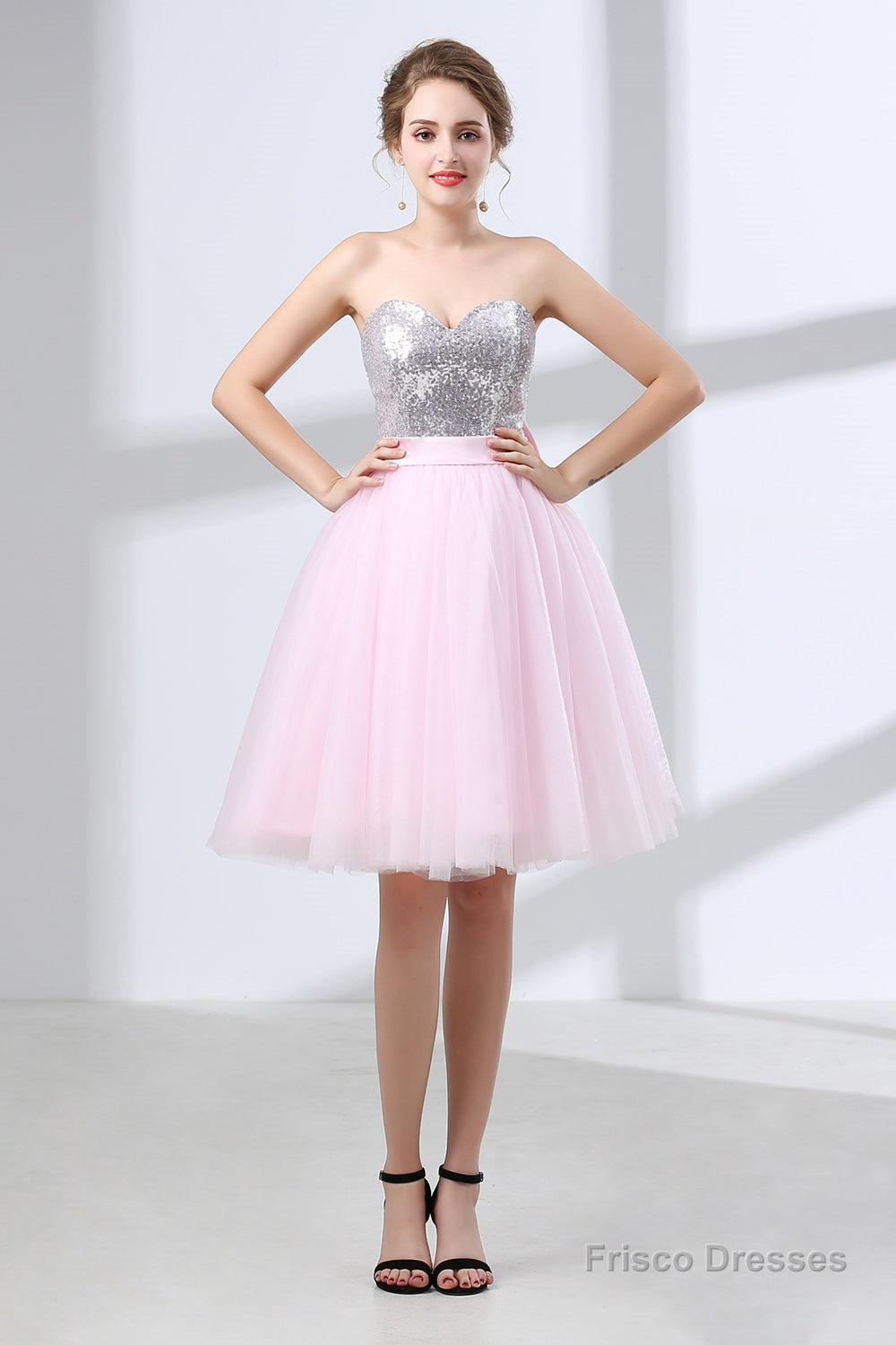 Sequin Lace & Tulle Sweetheart Neckline Short Length A-line Bridesmaid Dresses Secondary image