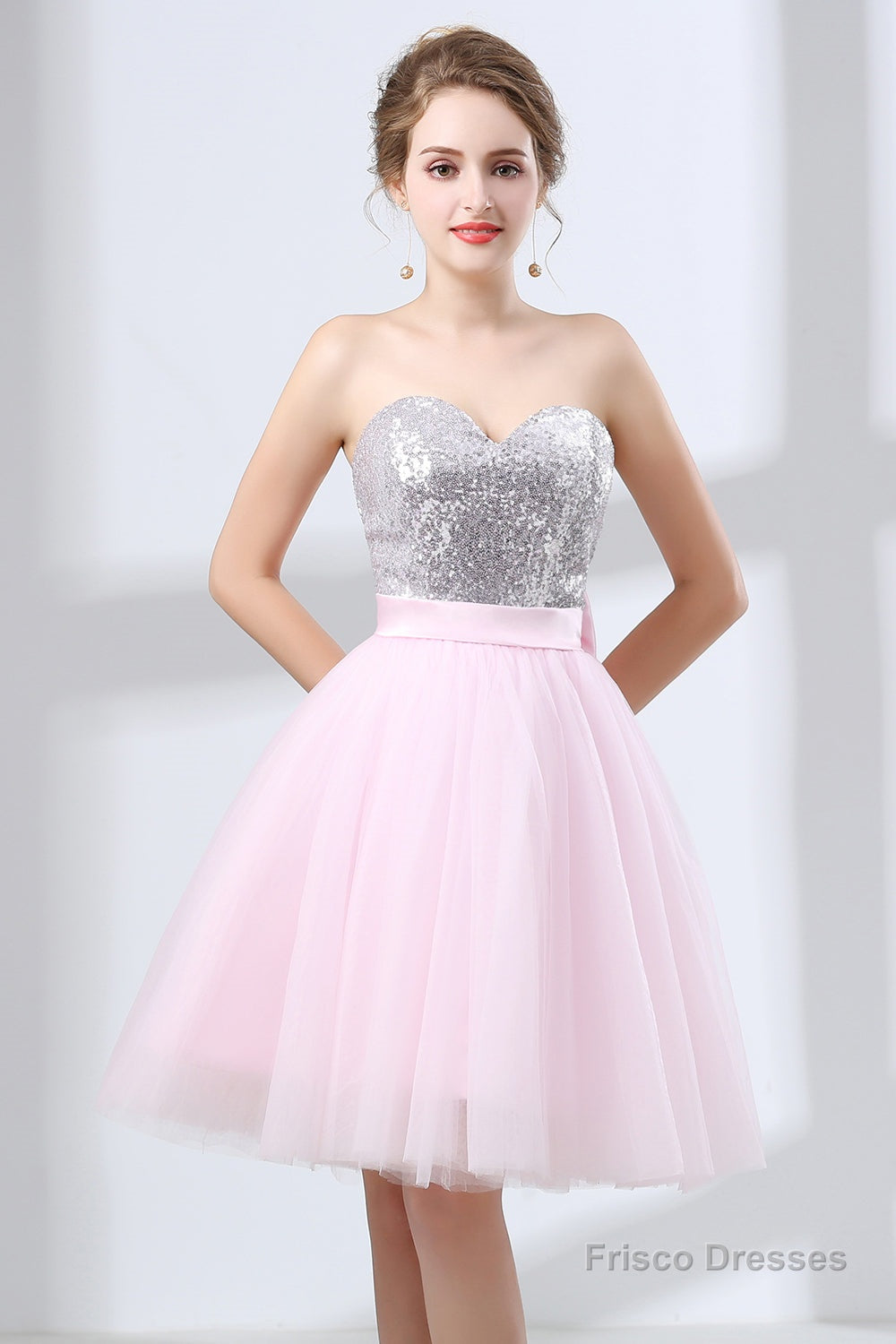 Sequin Lace & Tulle Sweetheart Neckline Short Length A-line Bridesmaid Dresses Main image