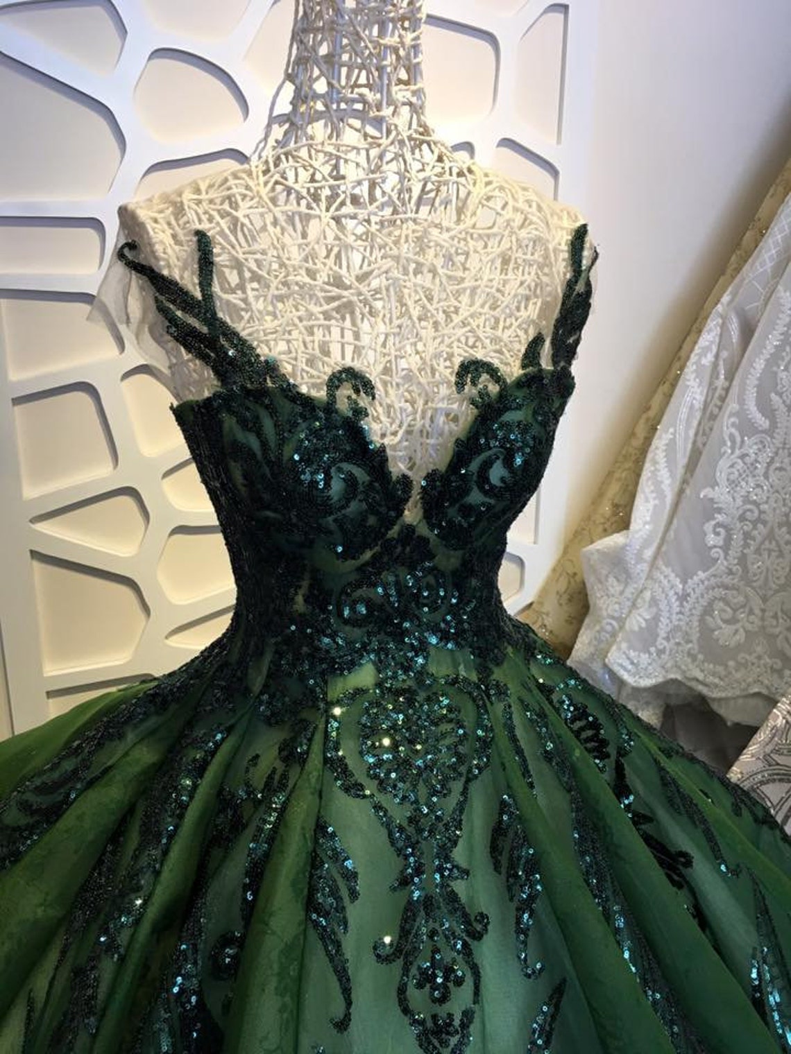 Sequin Sparkly Off The Shoulder Ball Gown Wedding/Prom Dress