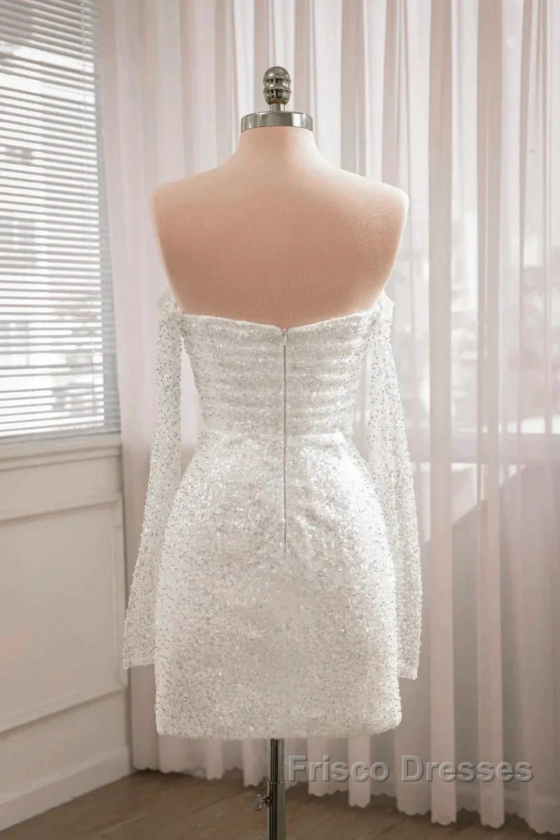 Sequined Backless Wedding Dress With Long Detachable Sleeves