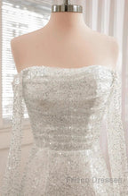 Sequined Backless Wedding Dress With Long Detachable Sleeves