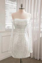 Sequined Backless Wedding Dress With Long Detachable Sleeves