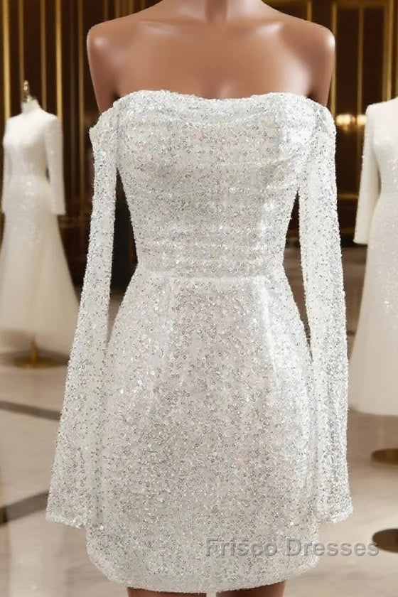 Sequined Backless Wedding Dress With Long Detachable Sleeves