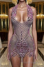 Sequined Mermaid Halter Jersey Beading Sleeveless Mini Rhinestone Party Dresses With Feather